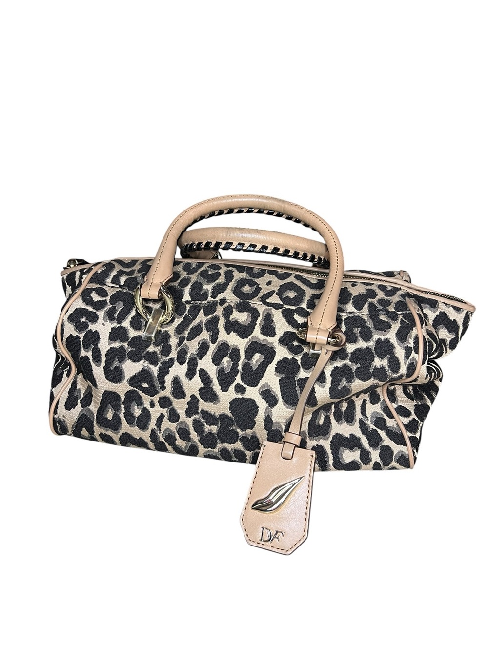 Diane Von Furstenberg Sutra Leopard Jacquard Small Duffel Satchel Bag Purse